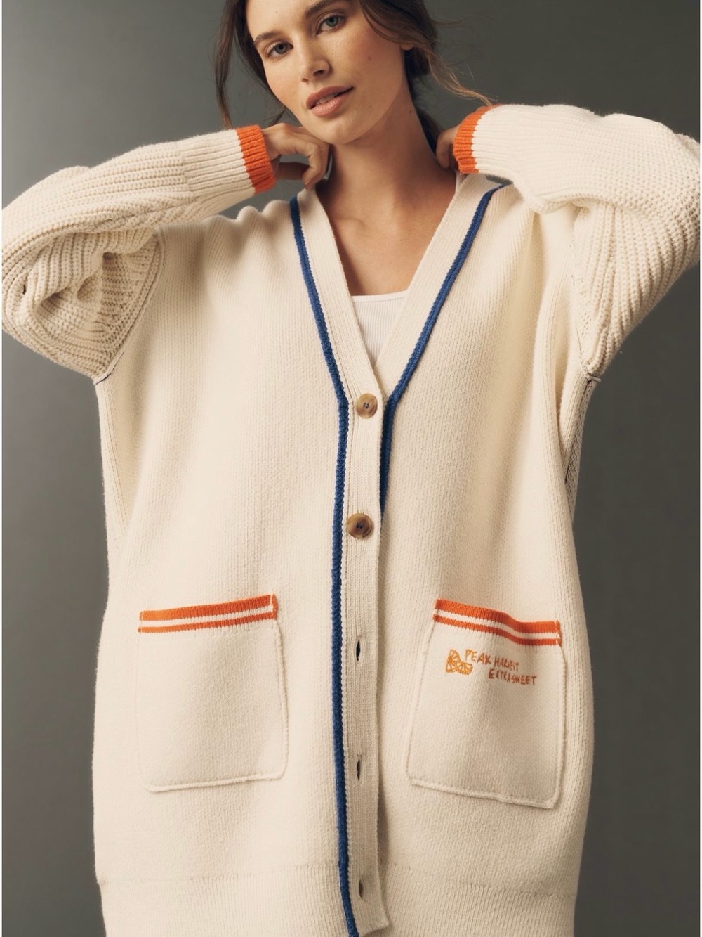 NWT Maeve Cotton Blend Veggie Motif Cardigan Sweater - Citrus - SP - Picture 5 of 12